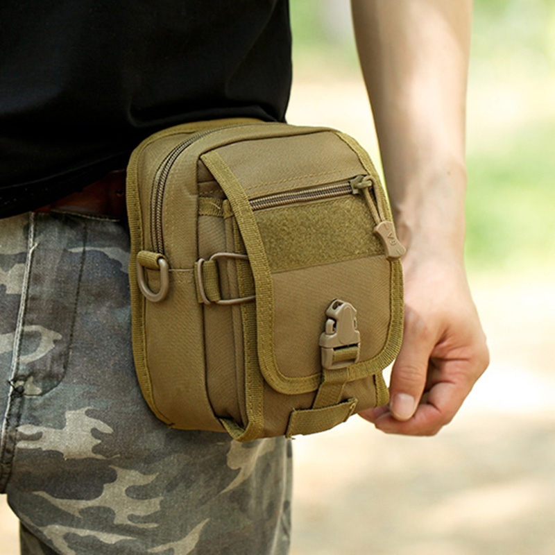 Mobile Phone Purse Strings Male Wearing Leather Strap Vertical Slingshot Bow Bag Multifunction Canvas Accessory Bag Tactical Single Shoulder Small Scapo Satchel Bag