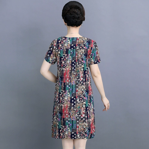 Платье, летняя одежда для матери, юбка, для среднего возраста, короткий рукав, в западном стиле, 50 лет, большой размер