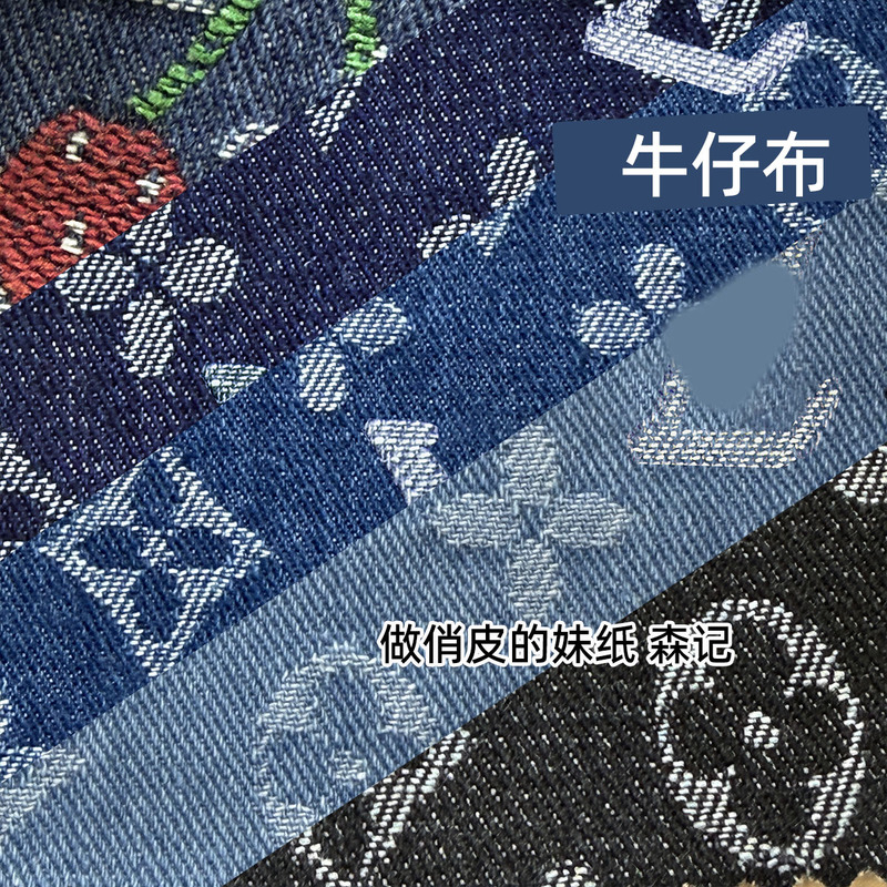 Denim Washed Fabric Bucket Bag in Blue, Black, and Gray with Cherry Pattern, Fabric Bow Bag, Fabric Art Handmade Fabric Material