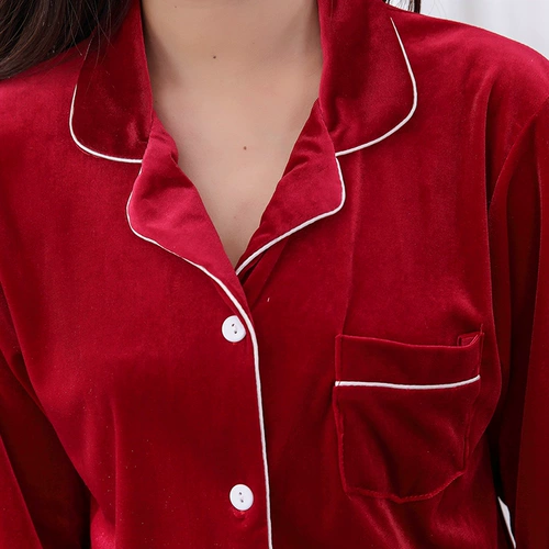 Бархатная осенняя пижама, лонгслив, осенний демисезонный бархатный красный комплект для влюбленных