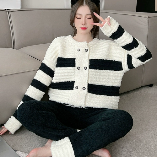 Зимняя пижама, коралловый бархатный флисовый лонгслив, популярно в интернете, коллекция 2022, увеличенная толщина