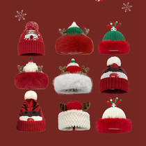 Christmas gift hat cute elk Santa Claus little red hat womens autumn and winter atmosphere hat red