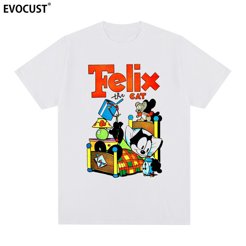 Felix Cat Short-Sleeve T-Shirt Felix Niche Cartoon Anime Vintage Graffiti Unisex Couple ins