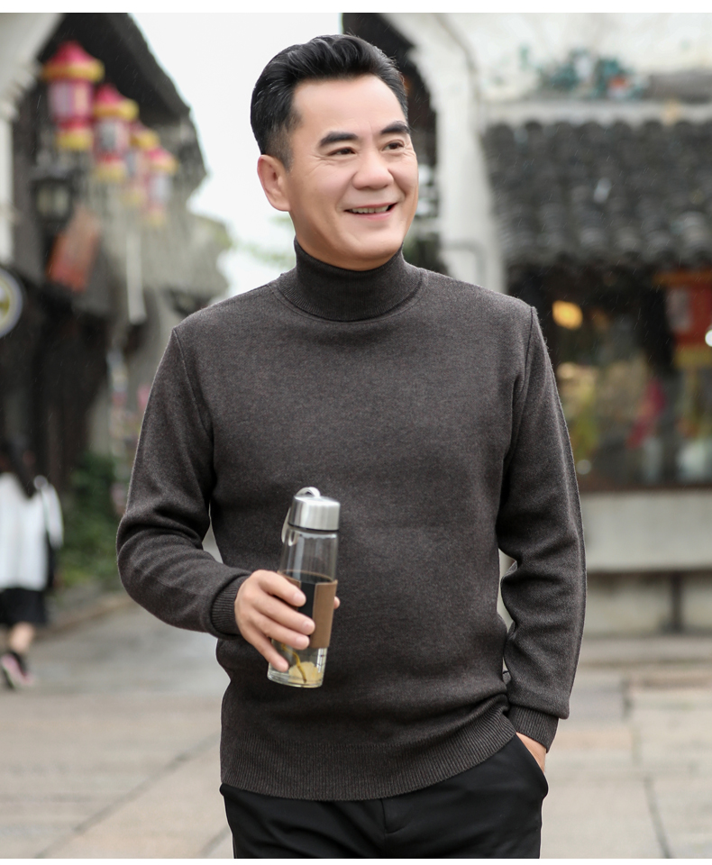 Áo len 2018 mùa đông trung niên áo len ấm áp nam cao cổ áo len dày trung niên áo khoác da lộn nam