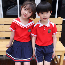 Summer cotton class clothes for primary school students Childrens 61 section British style summer school uniform set Kindergarten garden clothes summer clothes