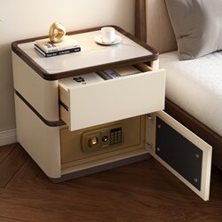 Italian-Style Minimalist Bedside Table with Integrated Safe, Luxury Storage Cabinet with Password Lock for Bedroom