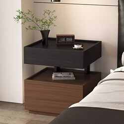 2026 New Model Dark Wood Bedside Table with Hidden Compartments, Light Luxury Style Storage Cabinet, Modern Minimalist Handle-Free Bedroom Storage Cabinet