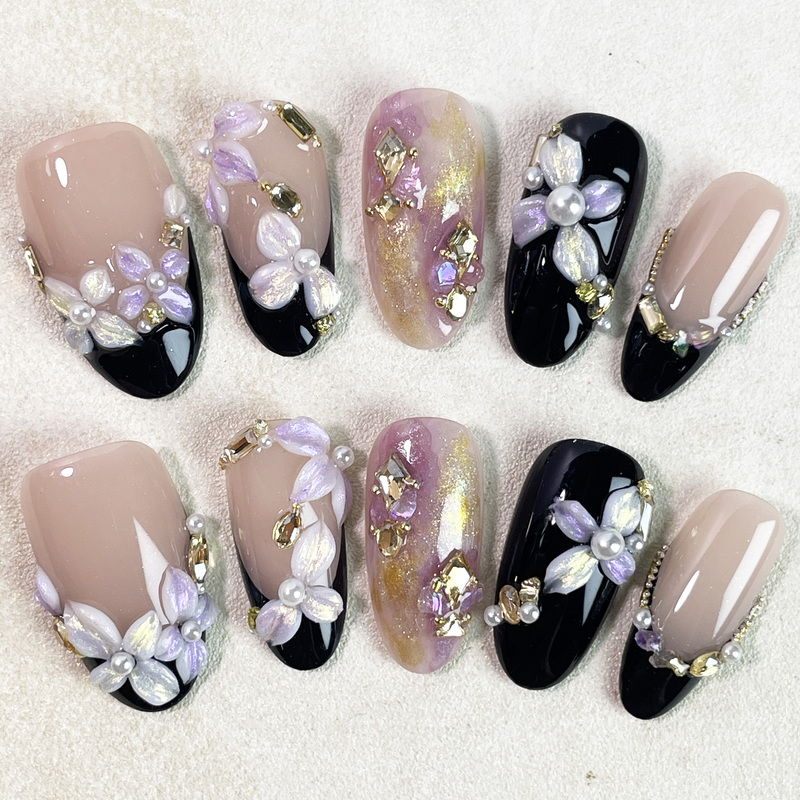 [Flower Soul] Original New Style, Elegant and High-End French Carved Nail Art, Handmade Wearable Nails [Nail Shape of Your Choice]