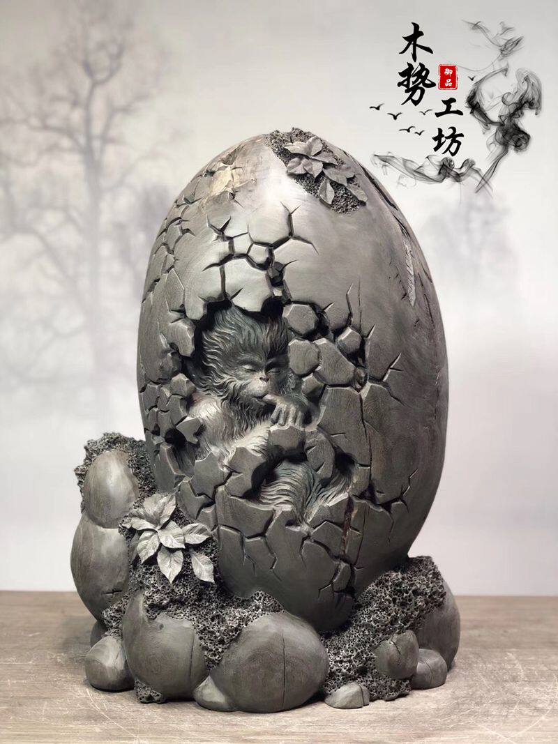 Wood carving root carving ebony leaflet red sandalwood monkey Monkey King Dasheng fight over Buddha vibrato style porch company decoration