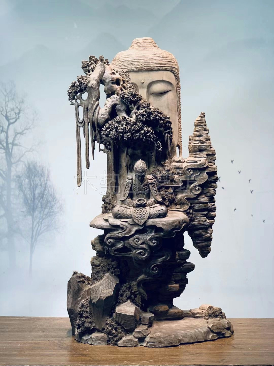 Cliff Great Sage Buddha Root Carving Wood Carving Ebony Gloomy Wood Qitian Great Sage Sun Wukong Shaking Sound Explosive Living Room Decoration