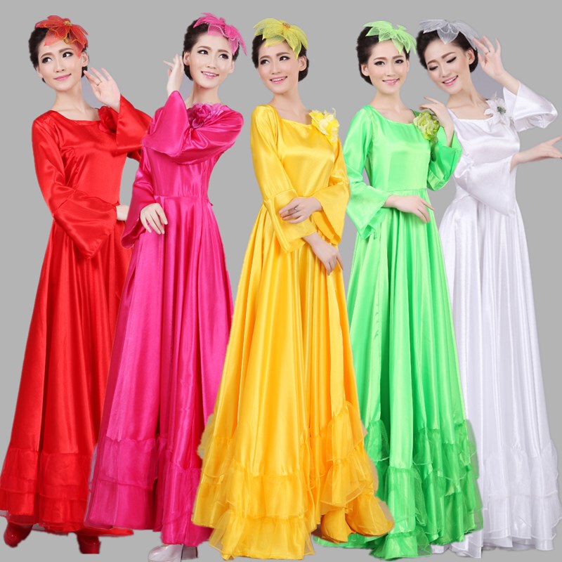 Opening Dance Large Skirt Choir Performance Costume Women's Long Skirt Middle-Aged and Elderly Square Dance Long-Sleeved New Style Elegant and Modern