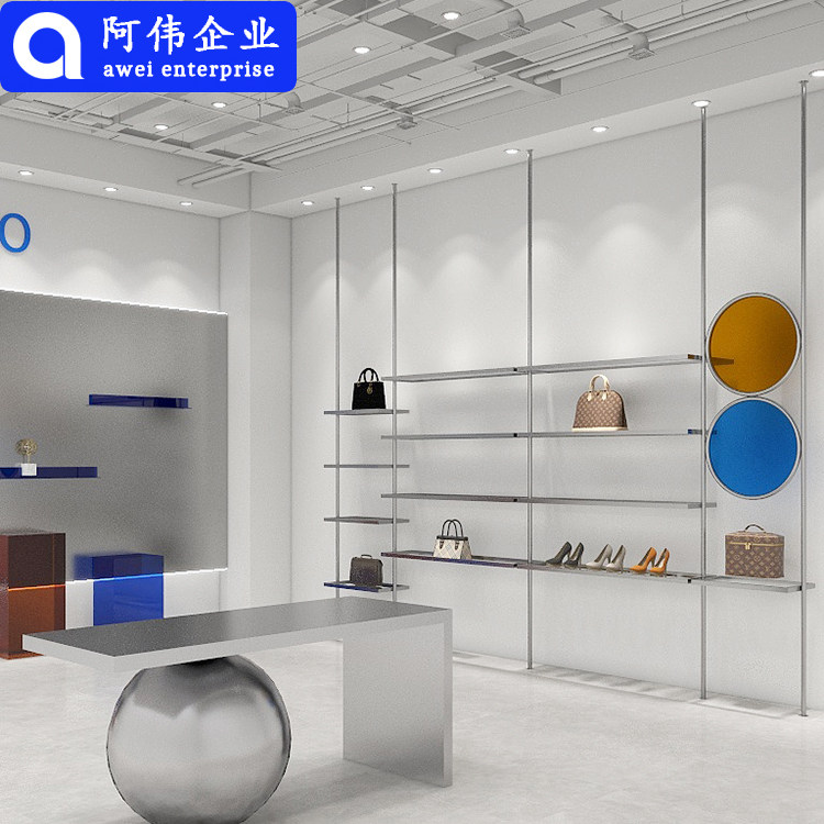 Clothing Store Shoes Bag-containing shelving Stainless Steel Shelf Wall Multilayer Shoe Rack Display Shelf Straight-to-place Show-Taobao