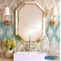  Octagonal golden frame bathroom mirror Living room entrance mirror Bedroom hanging mirror Bathroom dressing mirror American bathroom mirror