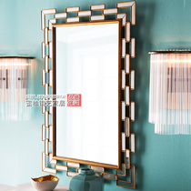  American gold retro bathroom mirror rectangular decorative mirror Living room boutique wall hanging entrance mirror fashion mirror spot