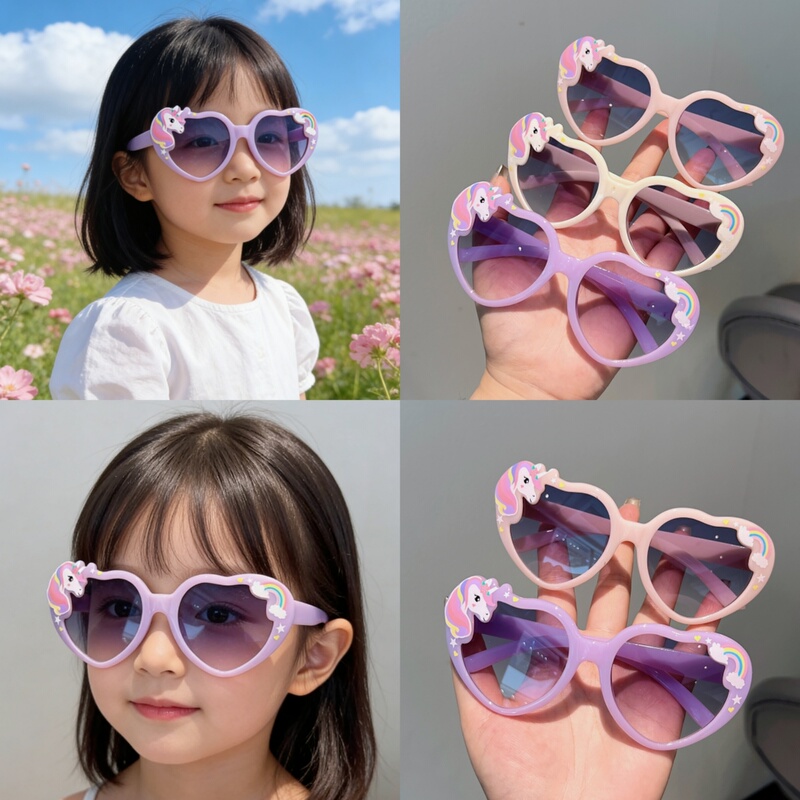 Children's Cartoon Sunglasses for Girls at the Beach, Cute Unicorn Cartoon, Super Cute Baby Sunglasses, Anti-Uv Glasses