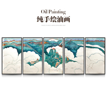 New Chinese living room sofa background wall painting pure hand-painted oil painting hotel lobby combination painting Floating World