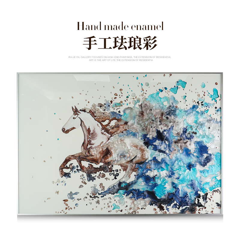 瑞杰珐琅彩画《一马当先》简欧法式客厅装饰画｜玄关挂画天花板