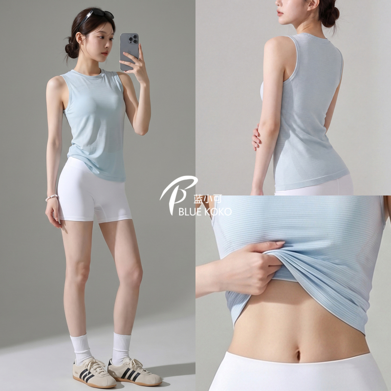 Blue Xiaoke Women's Fitness Running Sports Outerwear Sleeveless Vest Breathable Quick-Drying Pilates Slim Fit Top