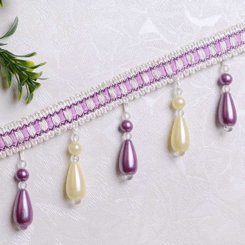 Curtain Lace Crystal Beads Curtain Pearl Lace Hanging Beads Hanging Tassels Fringe Fabric Decoration Accessories Small Pearls