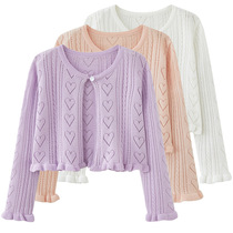 Girls shawl knitted cardigan spring and autumn thin air-conditioning shirt summer childrens coat sweater outer spring baby vest