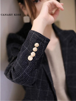 Canary kisses plaid blazer womens one-button casual woolen hair-style retro suit top