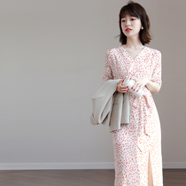 Canary Kiss silk dress Female summer French gentle wind waist thin temperament Mulberry silk floral skirt