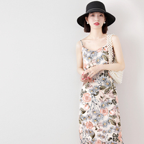 Canary Kiss flocked embroidered floral dress Womens summer fashion retro mid-length high and thin A-line skirt