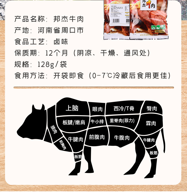 【邦杰】高蛋白健身代餐牛肉128g*8袋=1箱