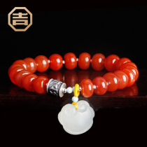 Jiyongfa Liangshan Nanhong Bracelet Agate Bracelet Full Color Cherry Red Abacus Beads Bucket Beads With 928 Silver Dongling Jade