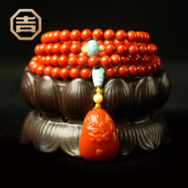 Ji Yongfa Liangshanchuan material southern red bracelet agate necklace red persimmon full meat bracelet with lapis lazuli multi-circle beast