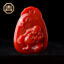 Ji Yongfa Sichuan Liangshan Nanhong agate pendant carved Maitreya Buddha style persimmon red natural full color and full of meat