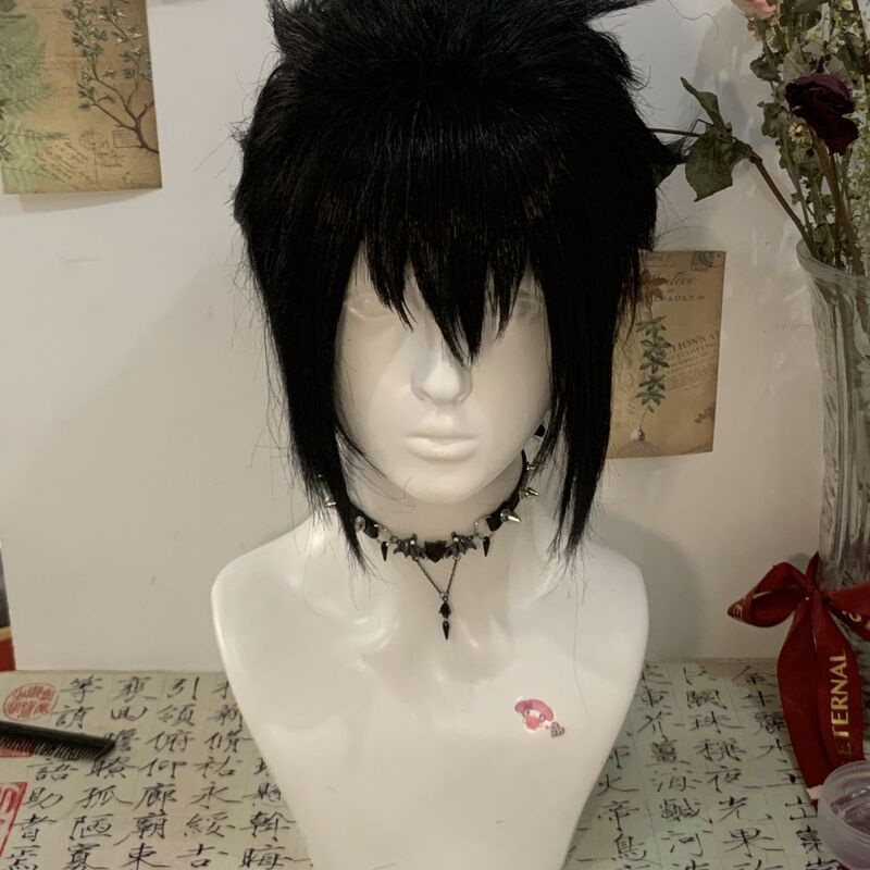 [Anime Naruto Sasuke Cosplay] Black Full Head Wig for Easy Styling