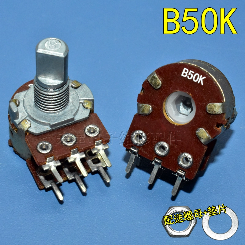 Đôi 6-pin B10KB50KB100K Bộ khuếch đại công suất điều chỉnh âm thanh chiết áp công tắc âm lượng loại D chiều dài trục 15/20mm