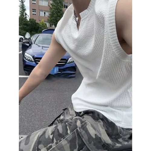 Белая летняя майка, шелковая футболка без рукавов, жилет для спортзала, V-образный вырез, в американском стиле