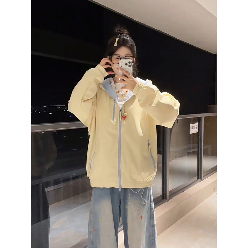 Dopamine Color-Blocking Windbreaker Jacket for Men and Women, Autumn Season, Petite Workwear Jacket, Outdoor Windproof and Waterproof Hooded Coat