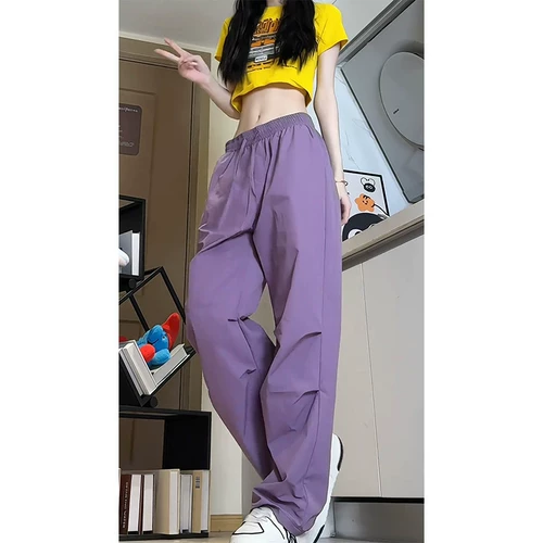 Сиреневые шелковые летние тонкие штаны, быстросохнущий парашютист, в американском стиле