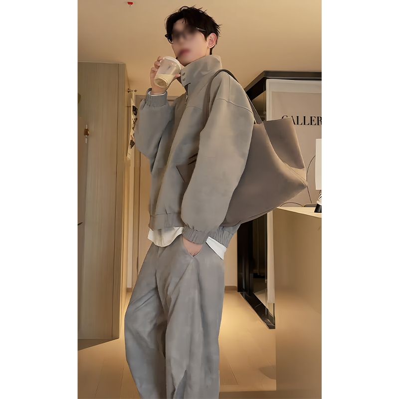 American-Style Tie-Dye Leather Jacket and Pants Two-Piece Suit for Men, High-End, Cool and Handsome Outfit for Boys