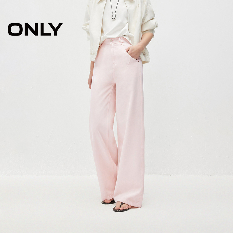 Only2026 Summer New Colorful Lyocell Cherry Blossom Pink Pocket High-Waisted Loose Straight-Leg Jeans for Women