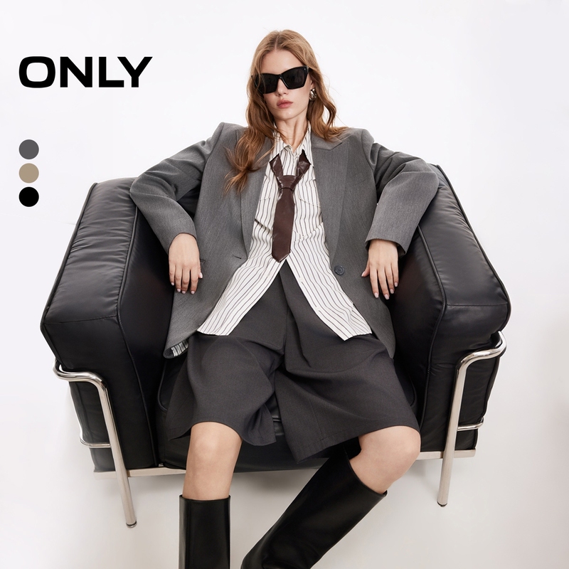 Only2026 Autumn New Quality Striped Lining Design Back Slit Solid Color Blazer for Women Only2026 Autumn New Quality Striped Lining Design Back Slit Solid Color Blazer for Women