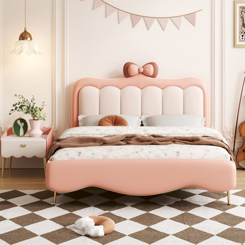 Children's bed girl bow princess bed single 1 5m girl dream castle children's room solid wood soft foreskin bed
