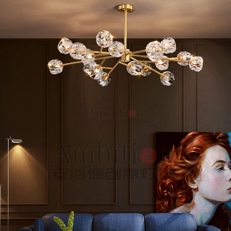 All-copper light luxury magic bean chandelier modern Nordic minimalist living room crystal lamp pure copper molecular lamp dining room bedroom chandelier