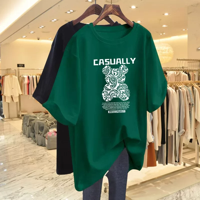 Хлопковая футболка в стиле ретро с круглым воротом, зелёная, летняя, oversize, средняя длина, размер