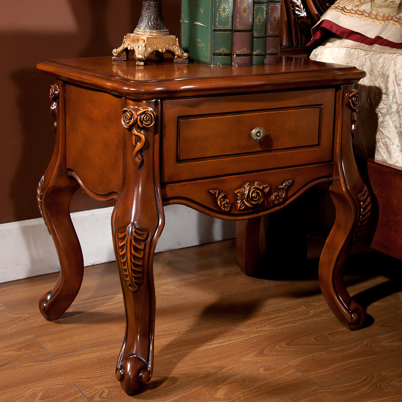 European bedside table American single draw bedside table French solid wood carved bedside table simple lockers storage cabinet