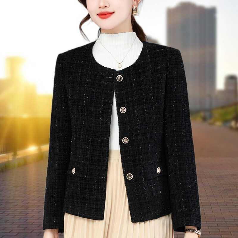 High-End Chanel-Style Short Jacket for Women, 2025 New Spring and Autumn Cotton-Padded Cardigan, Slimming Top, Mom's Blazer