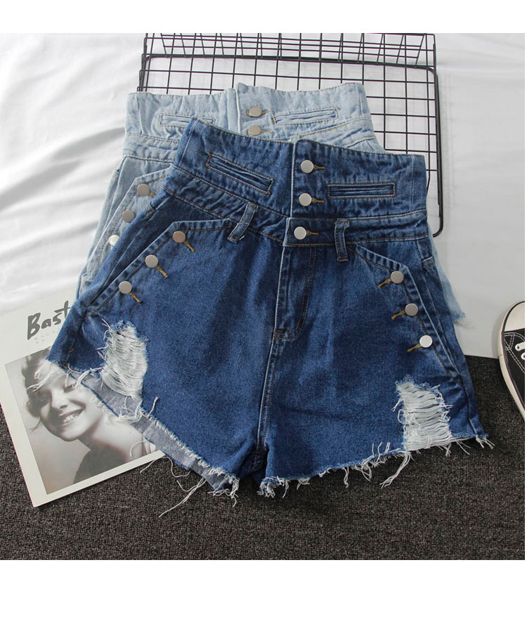 Cut-out 2020 mùa hè chương trình mới sang trọng phiên bản cổng lỗ cut-out eo siêu cao denim quần short của phụ nữ quần short rộng chân