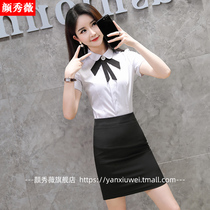 Summer new professional suit womens fashion short sleeve shirt overalls temperament jewelry store dress OL front desk tooling