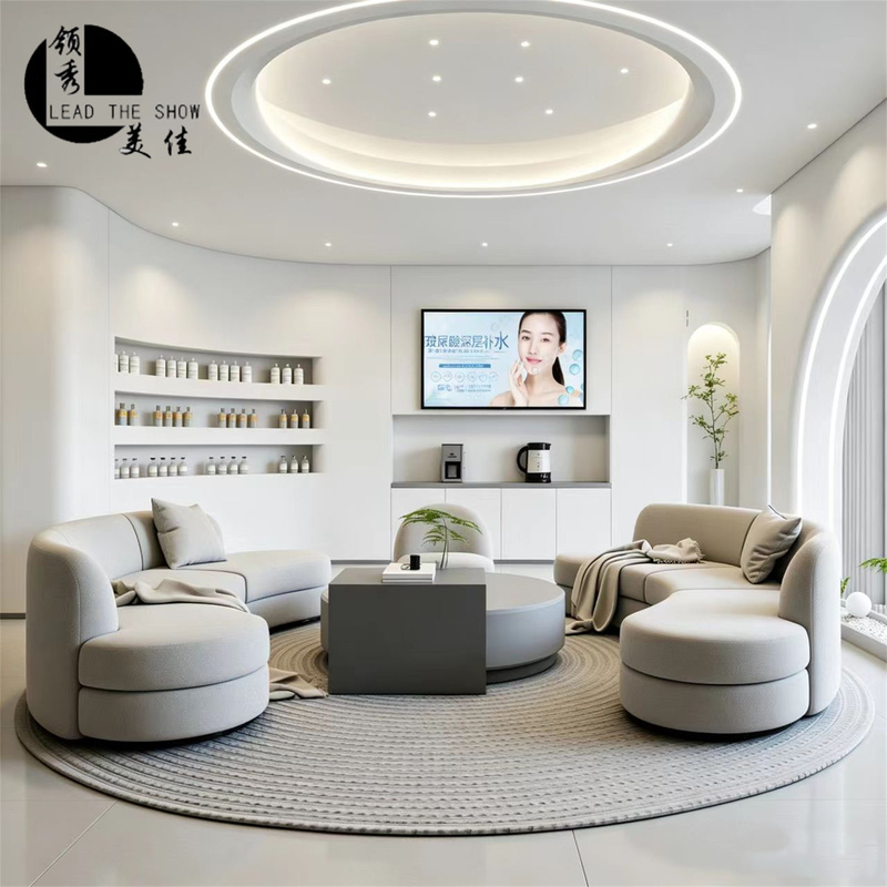 Hotel Lobby Irregular-Shaped Fabric Sofa, Light Luxury Beauty Salon Reception Area Sofa, Postpartum Center Leisure Furniture