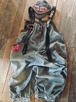 Old time~design irregular old embroidery hand knit combined cowboy strap trousers