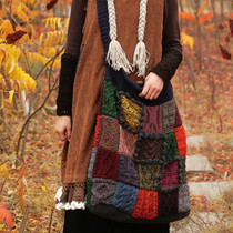 Happy Plaid ~ thousand love original autumn and winter block pure wool thread large shoulder bag bag portable dual-sided