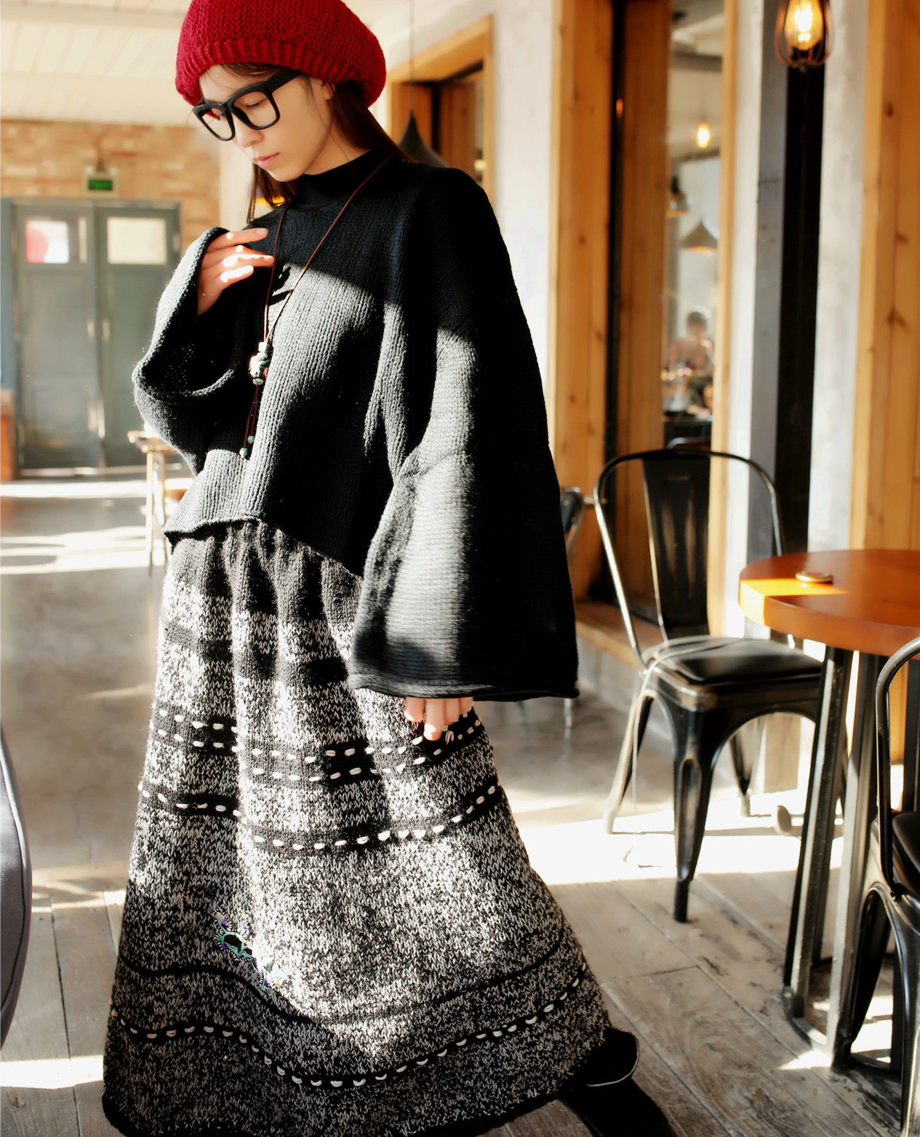 Limited Original Design Spring Loose Knit Wool Knit Sweater Big Sleeve Tops